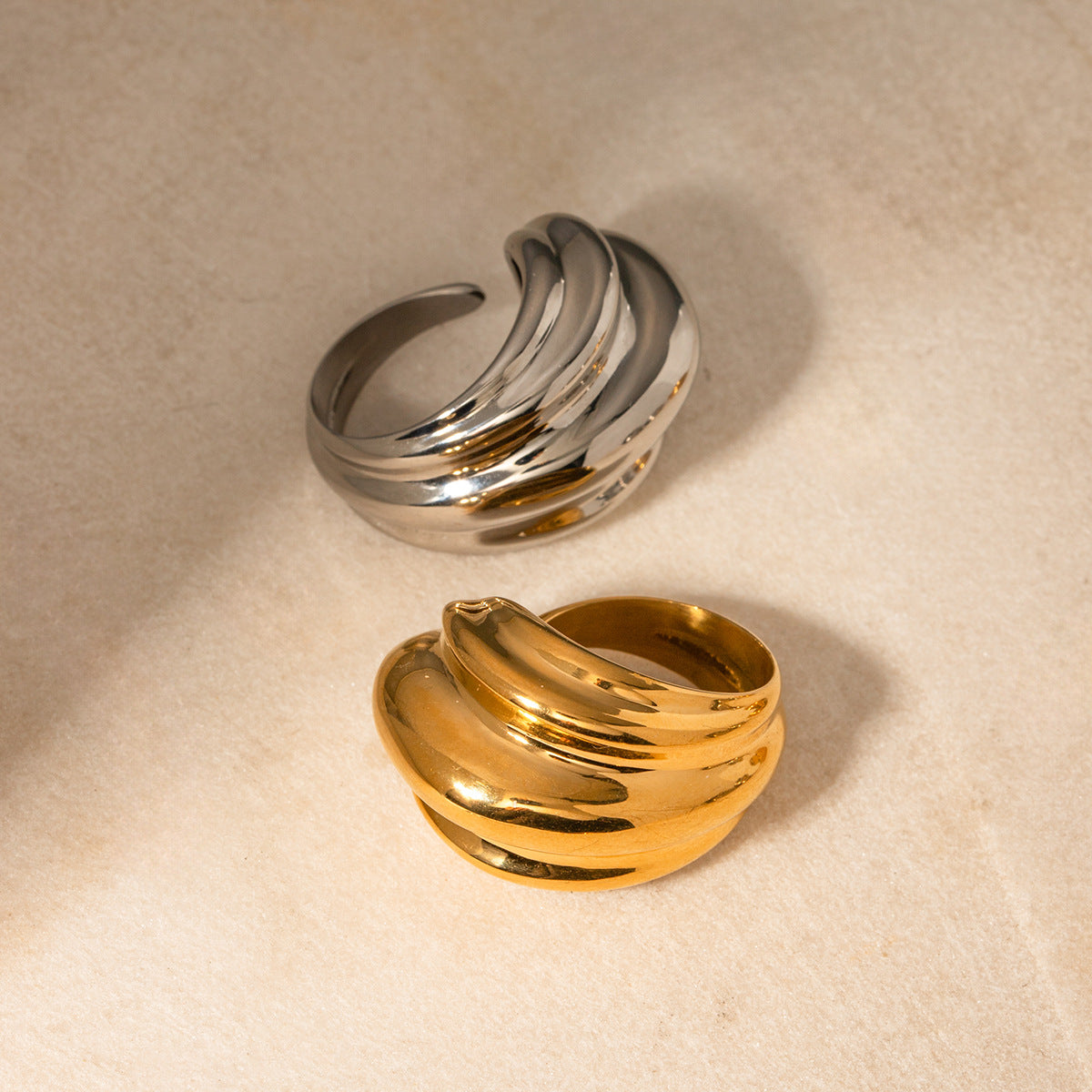 5pcs 18K Gold Stainless Steel Concave And Convex Opening Minimalist Geometric Ring New Hand Jewelry