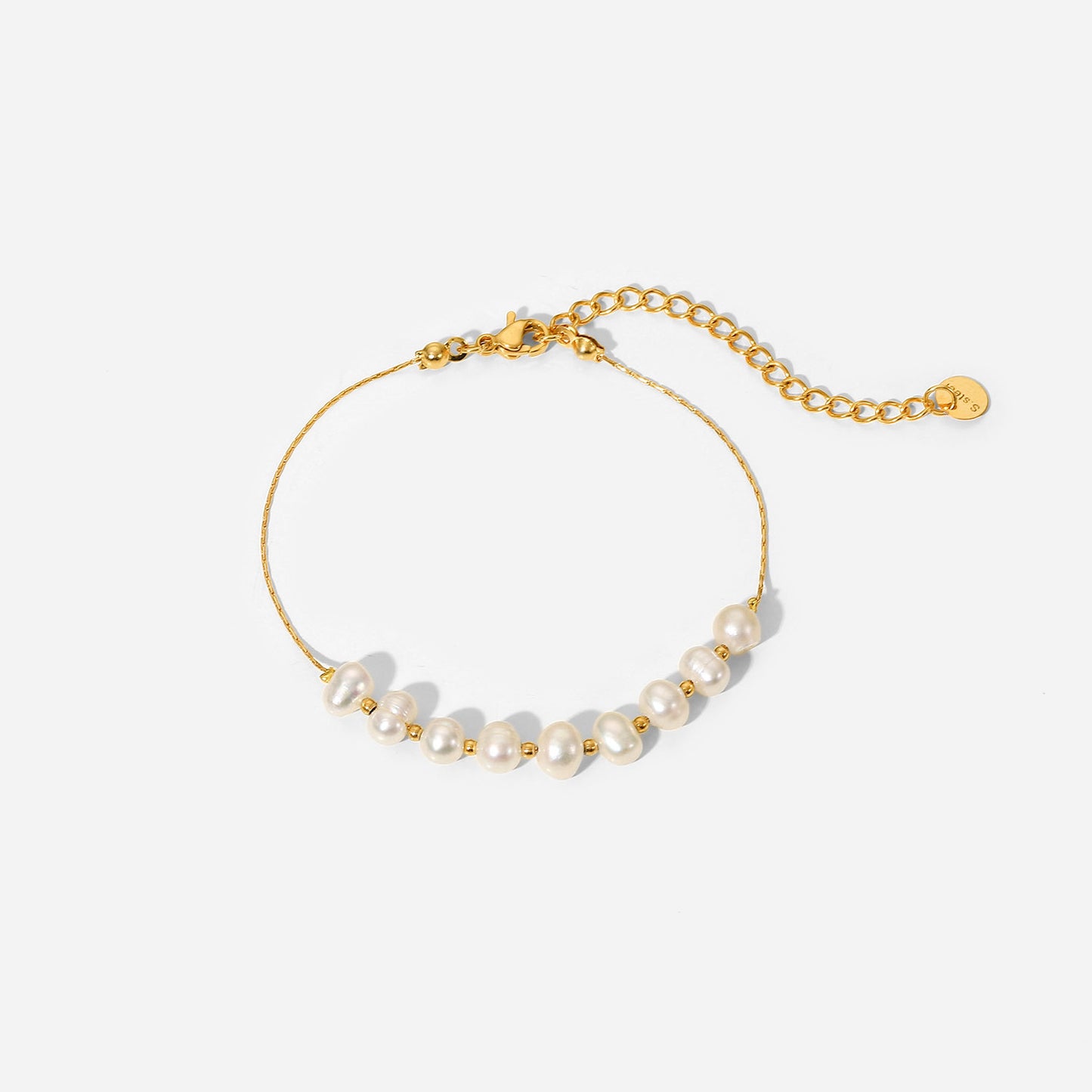 5pcs Natural Light Pearl Stainless Steel Bracelet Bracelet Jewelry Women's Pvd Electroplated 18K Gold Chain Bracelet