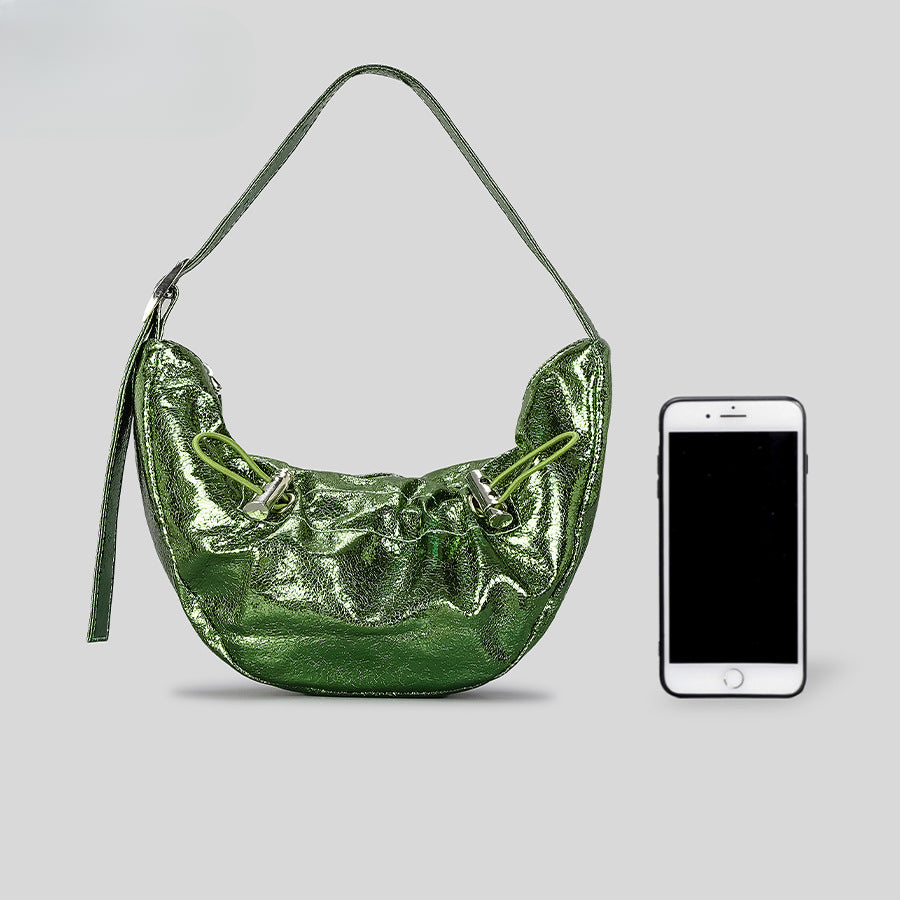 Spring And Summer Bright Leather Pleated Underarm Bag Advanced Drawstring Dumpling Bag Niche Design Shoulder Bag