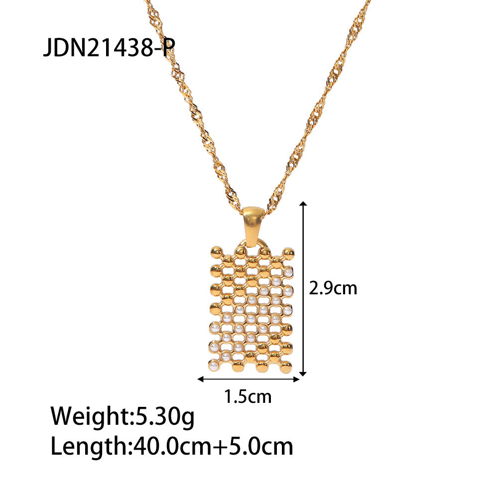 5pcs Hollow Titanium Steel Necklace 18K Gold Inlaid Pearl Stainless Steel Necklace Female Fashion Exquisite Senior Collar