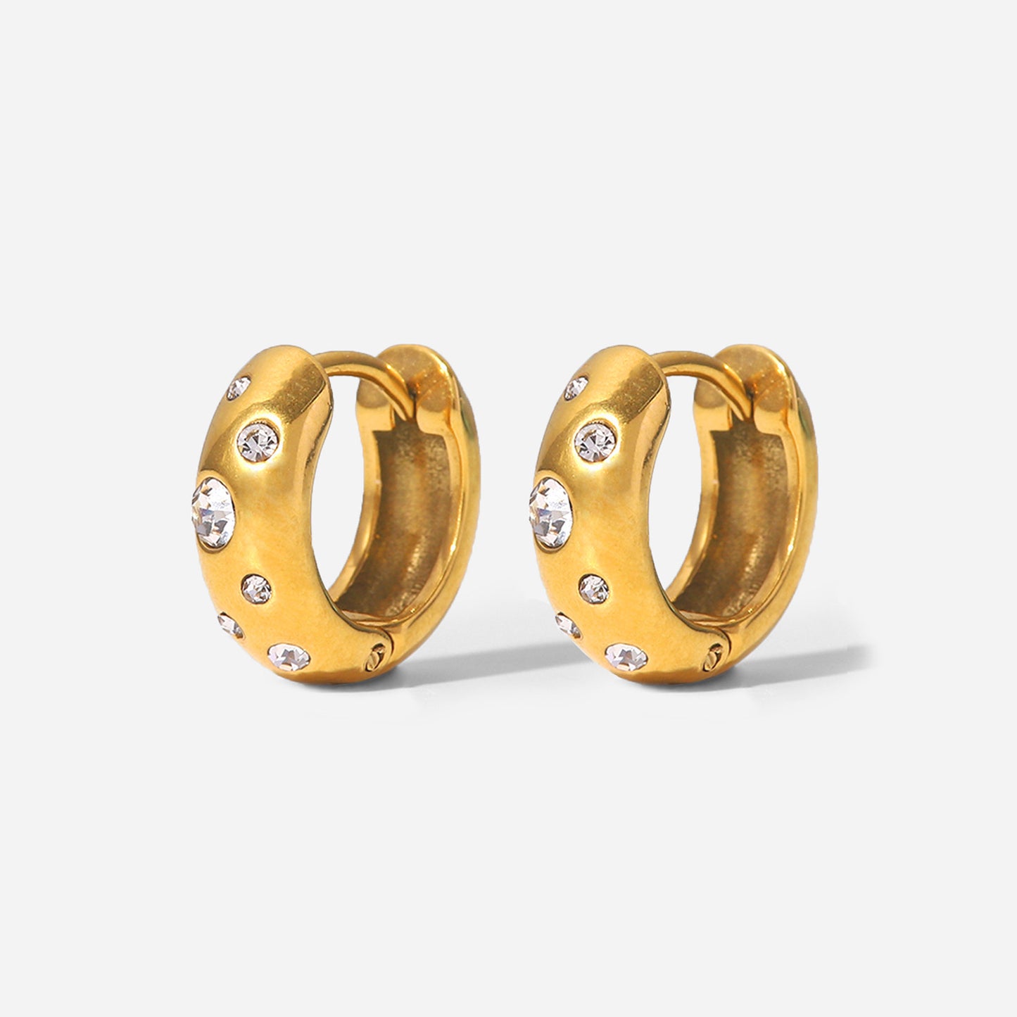 5pcs New White Cubic Zirconia Stainless Steel Ring Earrings 18K Gold Titanium Steel Fashion Earrings Jewelry Women