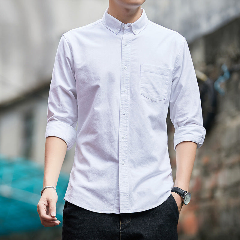 Men's Shirt Men's Long Sleeve Oxford Woven Pure Cotton Free Ironing Slim Four Seasons Business Casual Shirt