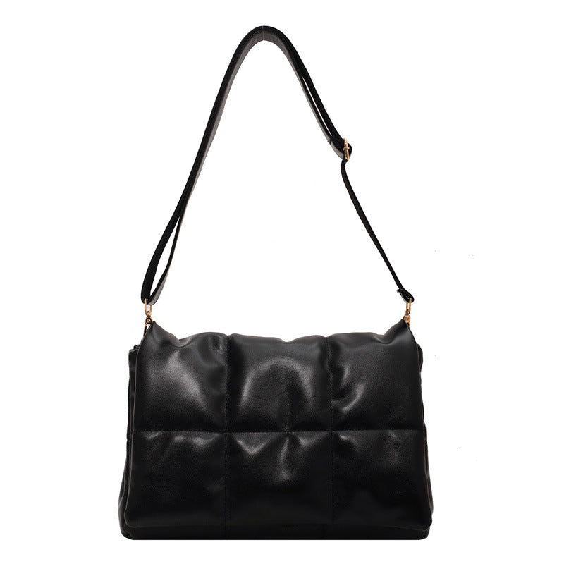 Female Large Capacity Cotton-Padded Bag Autumn And Winter Fashion Vintage Diamond Check Embroidery Line Shoulder Crossbody Bag