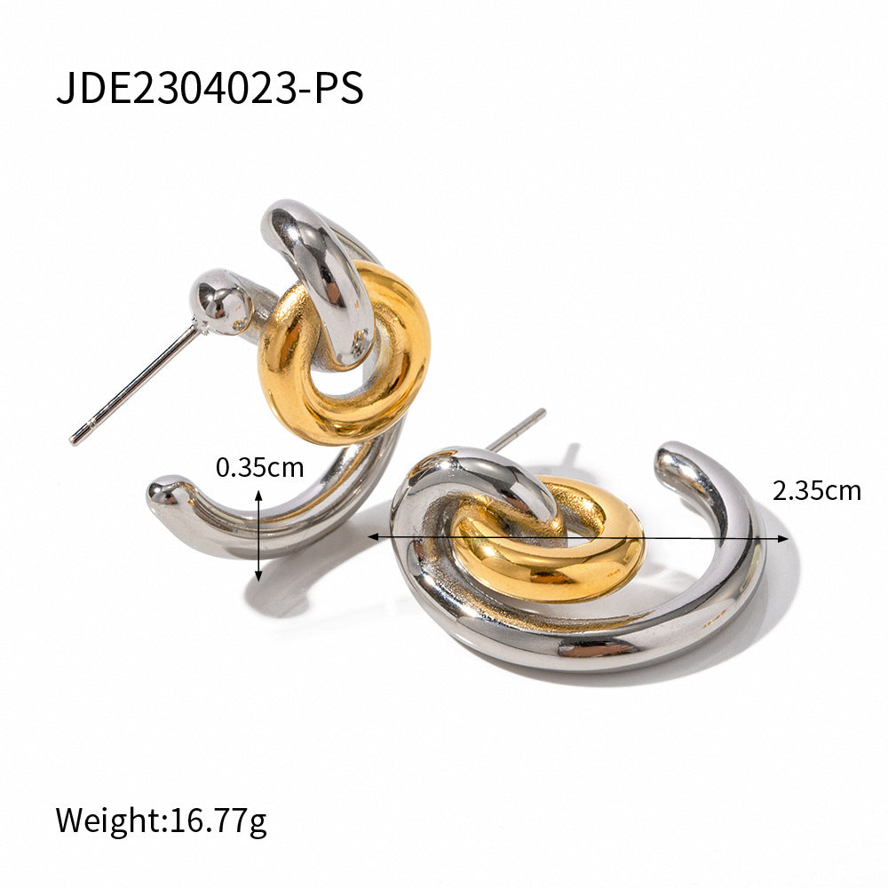 5pcs New Style Fashion Creative Architecture Style Minimalist Line Earrings 18K Gold Stainless Steel Earrings