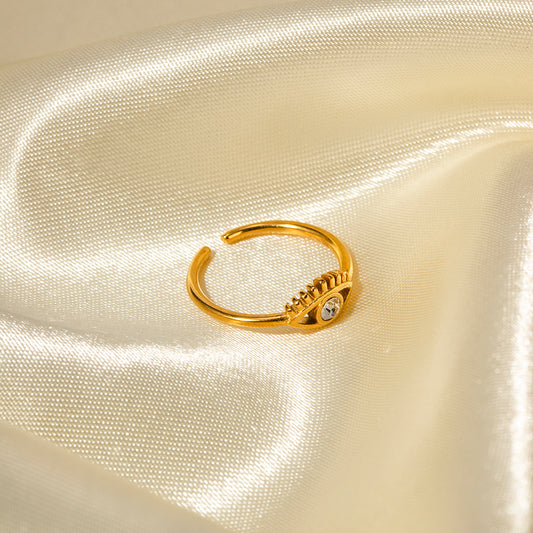 5pcs Same Earrings 18K Gold Plated Stainless Steel Classic Jewelry Zircon Devil's Eye Ring Jewelry Women