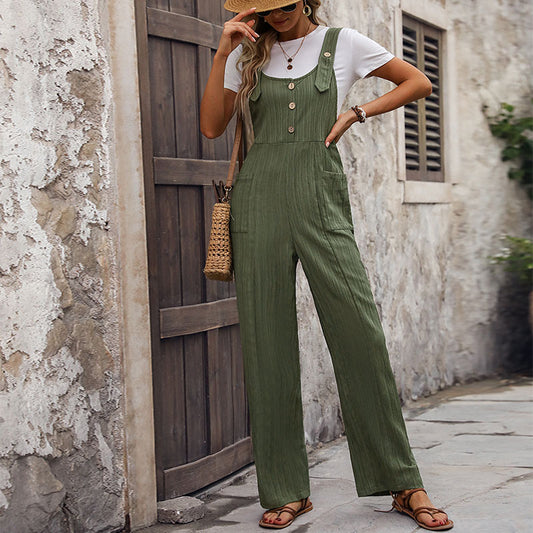 Women's Casual Texture Pants Summer New Loose Pleated One-Piece Overalls