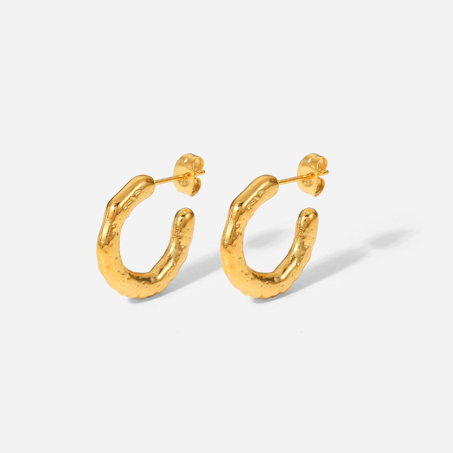5pcs Titanium Steel Earrings Stud 18K Gold Stainless Steel Lava Effect C-Shaped Earrings Jewelry Woman