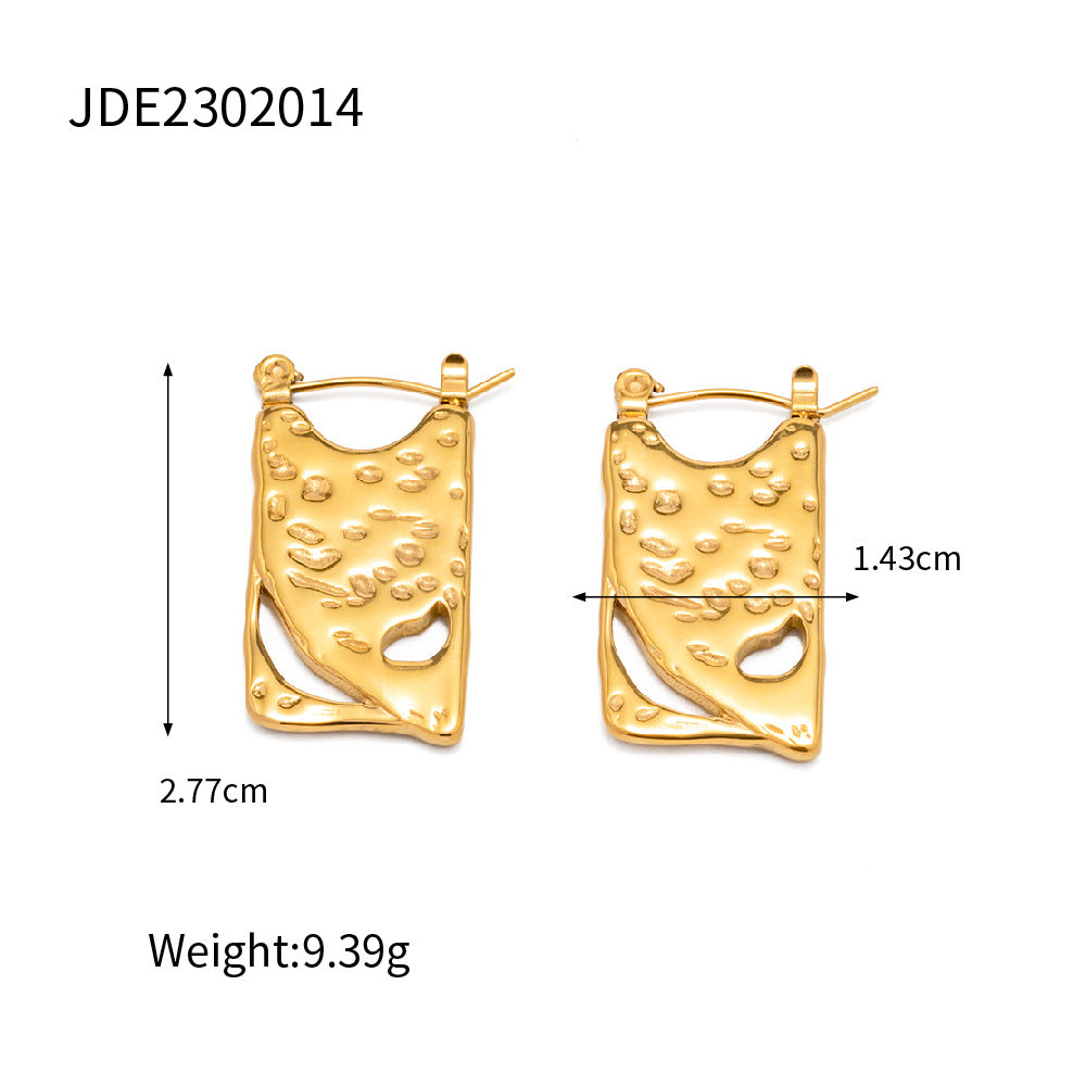 5pcs Stylish Vintage Square Hollow Design Earrings Style 18K Gold Stainless Steel Earrings Studs Female