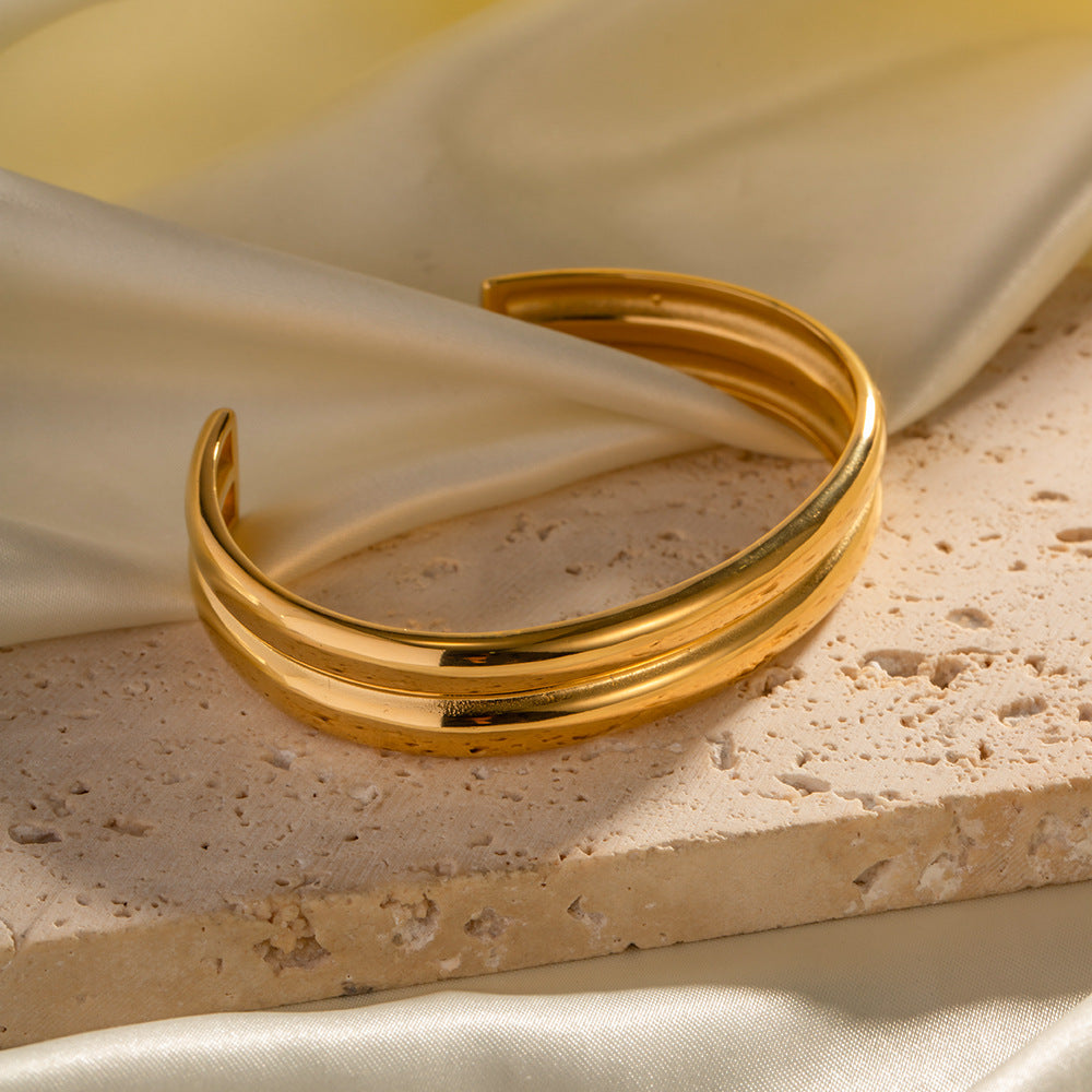 5pcs Fashion Style Design 18K Gold Stainless Steel Double Exaggerated Bracelet Hand Decoration Electroplated Women's Jewelry