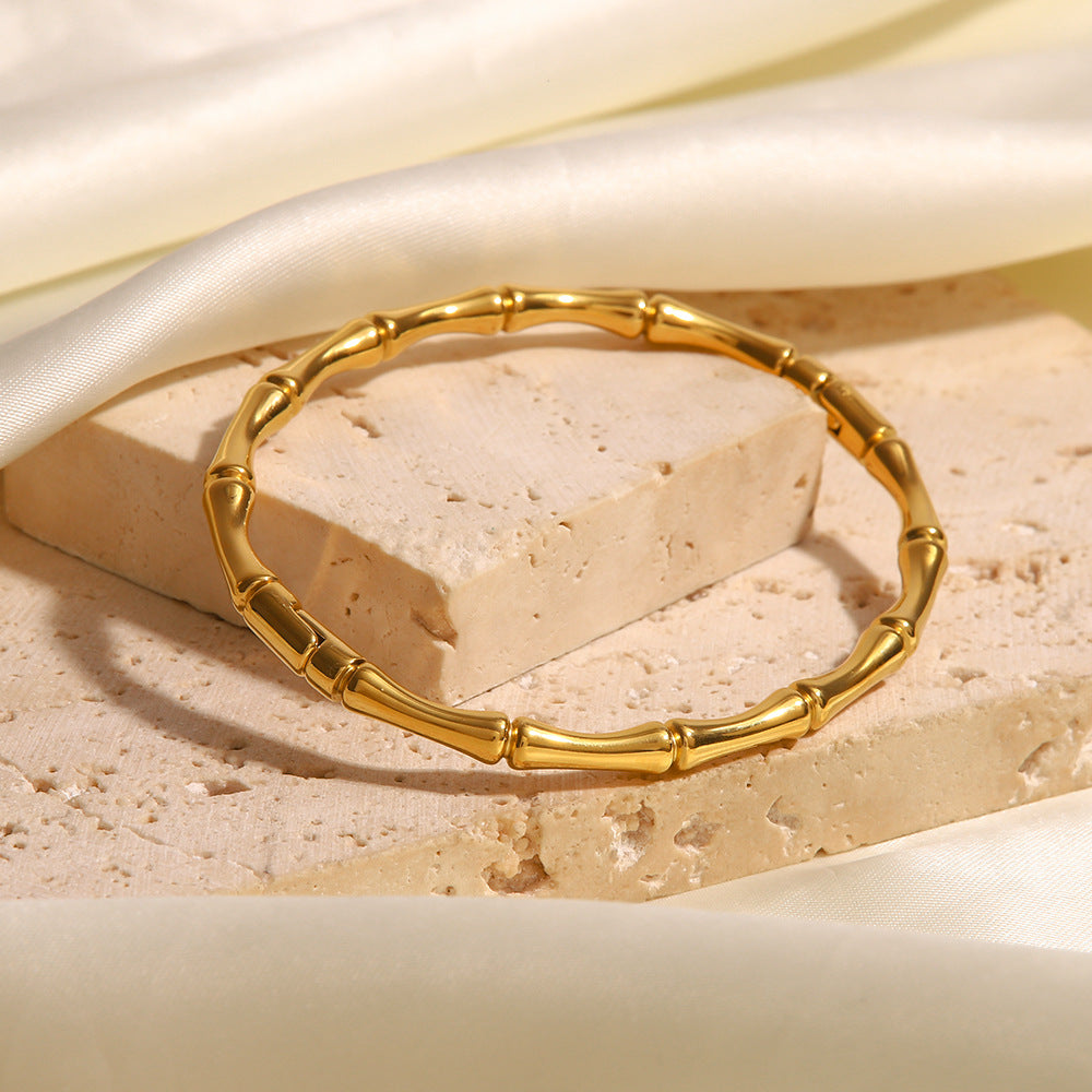 5pcs 18K Gold Stainless Steel Bamboo Closed Stainless Steel Bracelet New Women's Fashion Hand Accessories