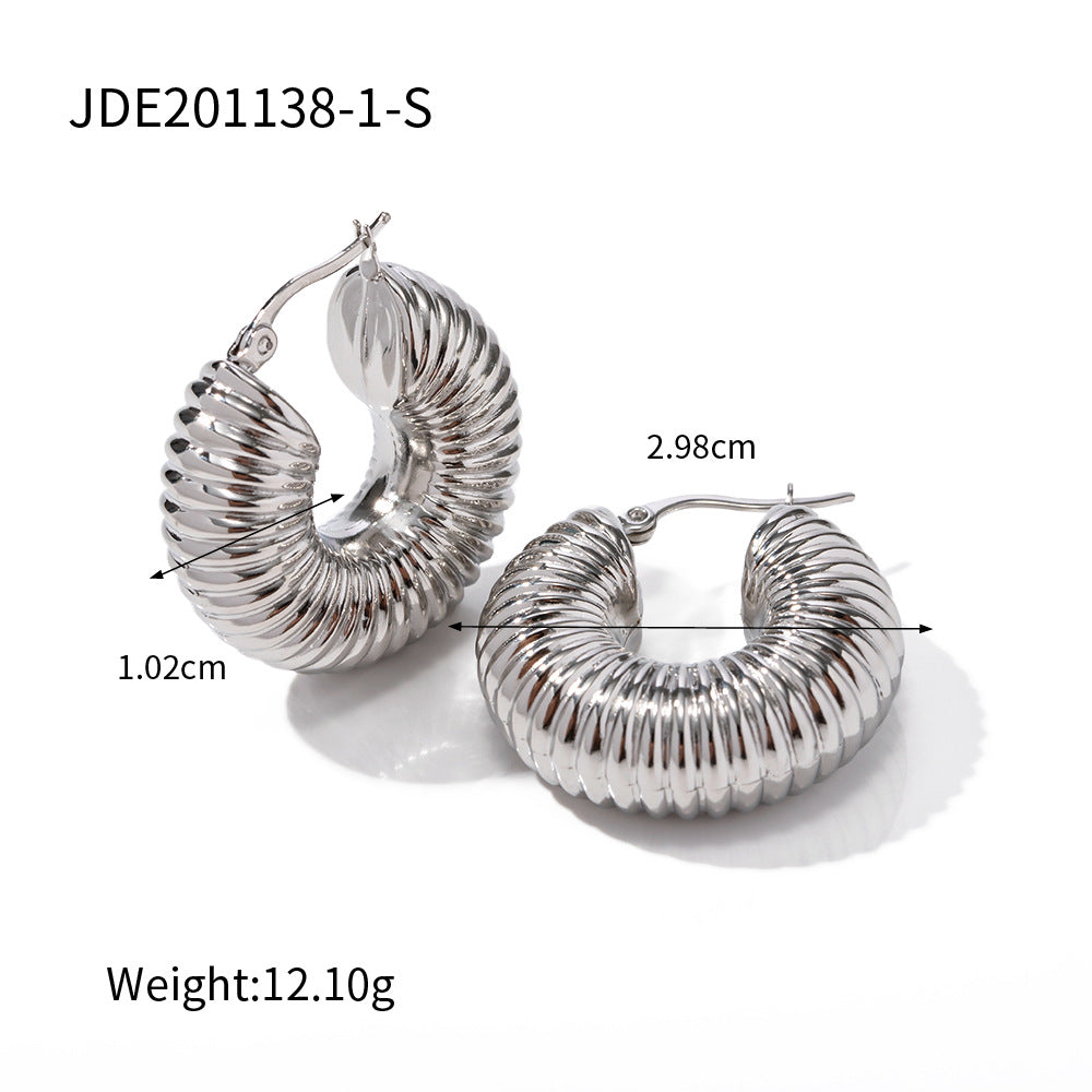 5pcs Steel Color Stainless Steel Smooth Hollow Earrings Blogger With Fashion All Round Hoop Earrings Girl