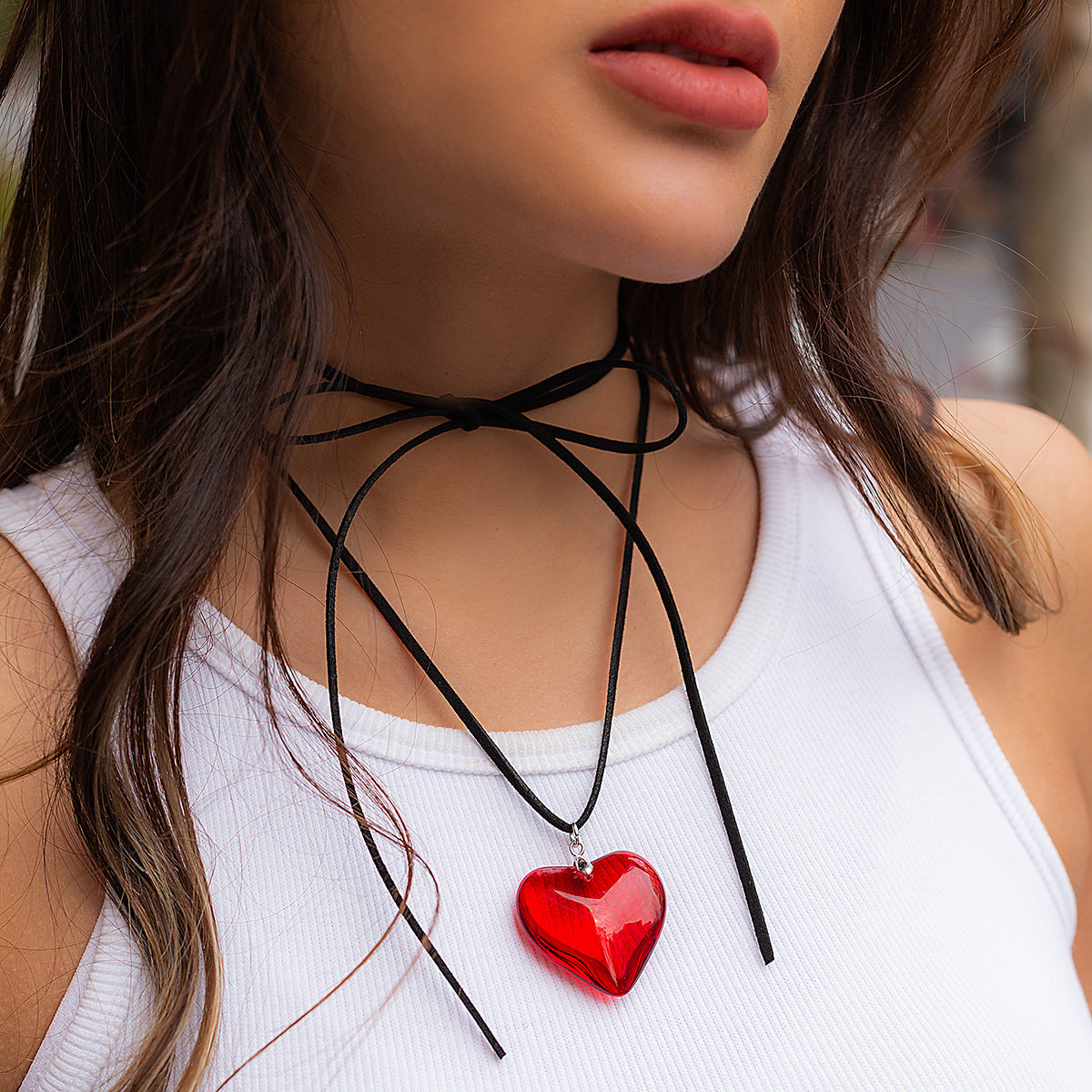 5 pcs Pull Adjustable Wax Thread Choker Collar Simple Personality Big Love Pendant Necklace