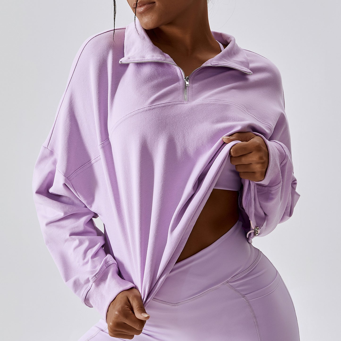 Casual Loose Long Sleeve Hoodie Women's Half Zipper High Neck Windproof Warm Outdoor Running Fitness Sports Hoodie