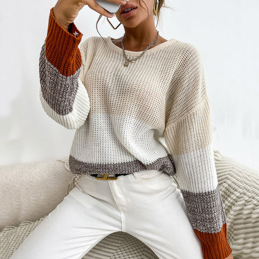 Autumn and Winter ern Style Pullover Sweater with Round Neck and Vibrant Colors
