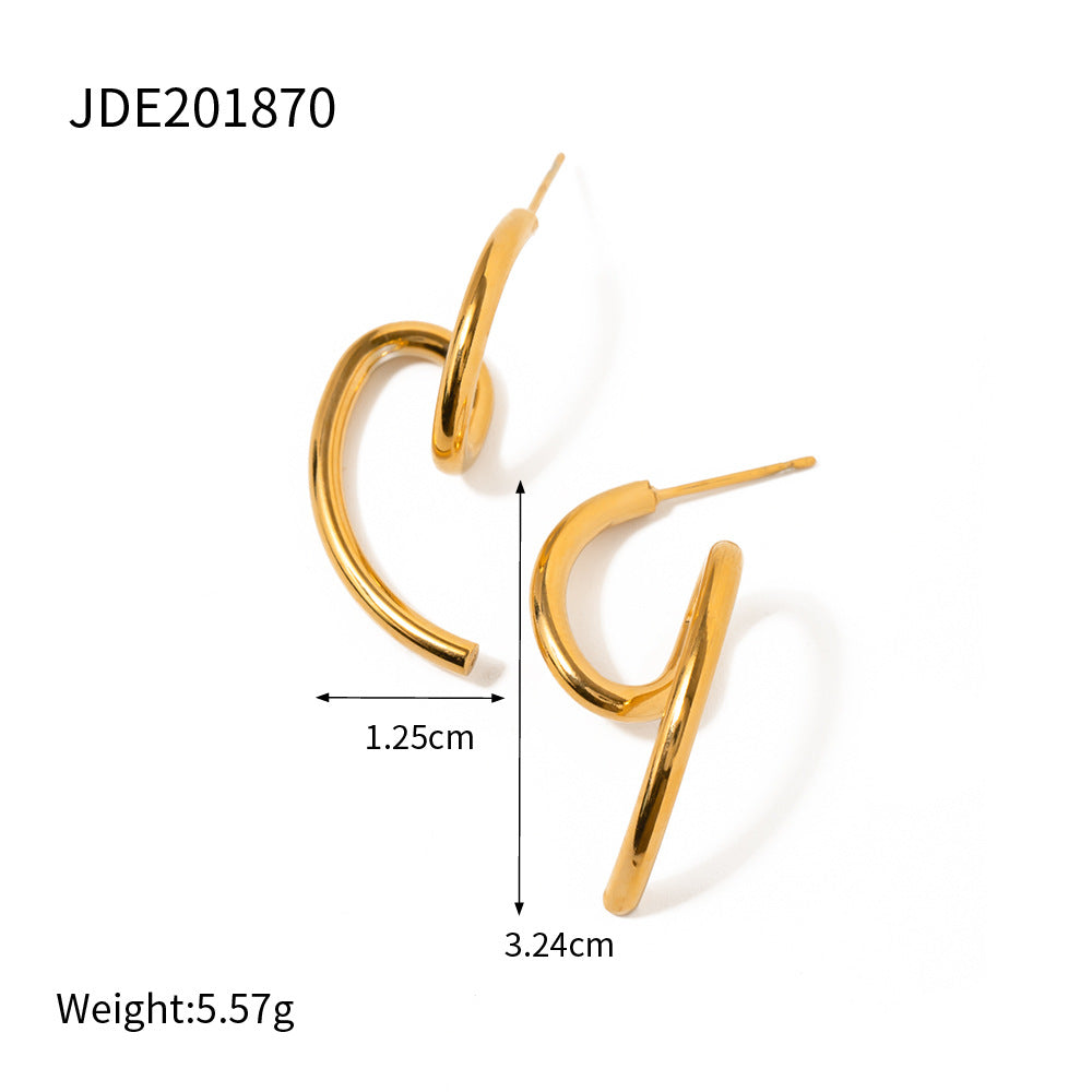 5pcs New Fashion 18K Gold Plated Stainless Steel Jewelry Earrings Exquisite Dull Surface Shaped Earrings Women's Jewelry