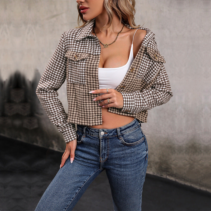 Autumn And Winter New Women's Clothing Thousand Bird Lattice Autumn And Winter Jacket Women