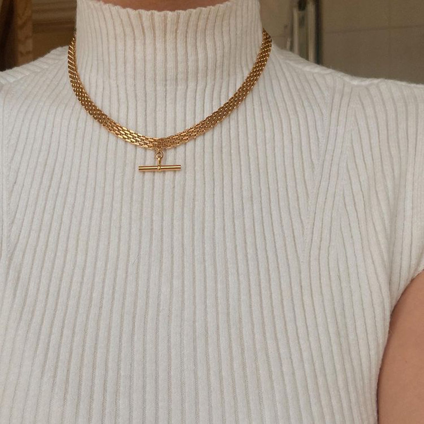 5pcs Punk Hip Hop T-Stick Pendant Watch With Choker Necklace 18K Gold Stainless Steel Collar For Women