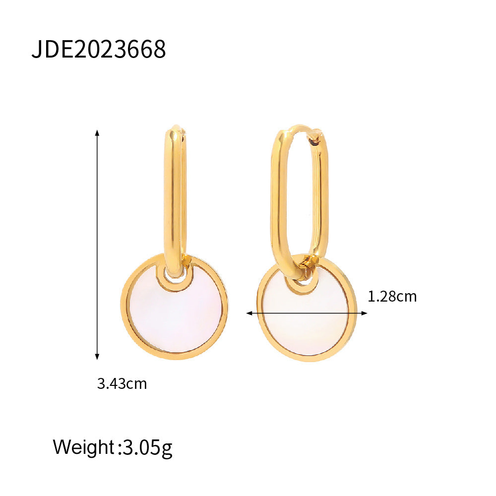 5pcs Women's Fashion All-Match New Titanium Steel Earrings 18K White Fritillary Round Brand Pendant Earrings Jewelry