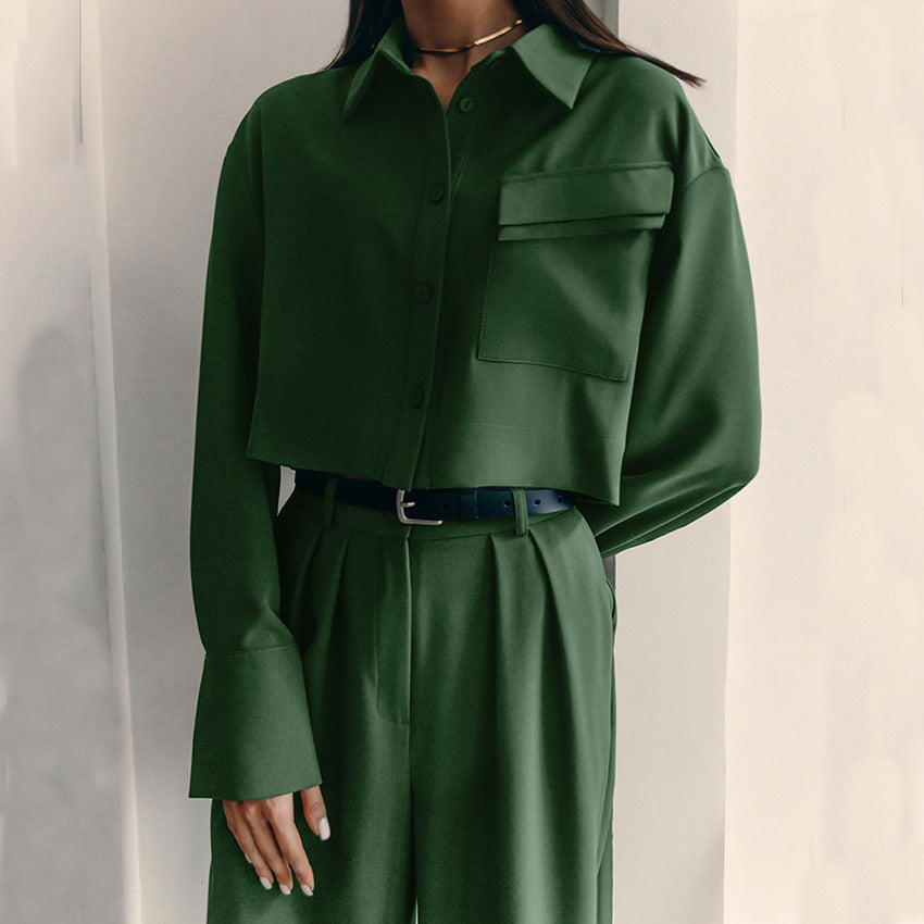 Green Lapel High Waist Leisure Suit New Autumn Fashion Women's Commuter Two-Piece Set