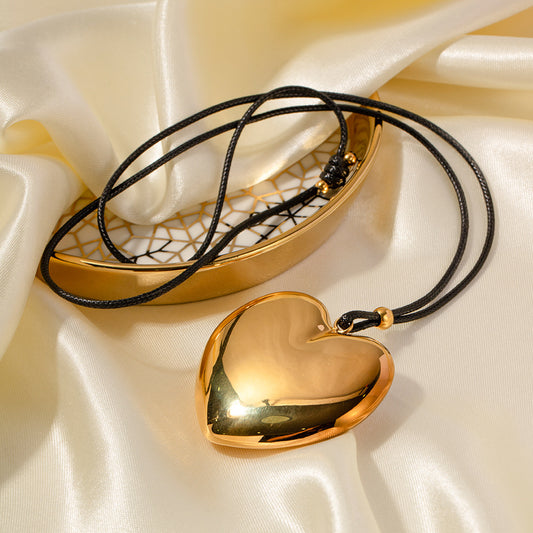 5pcs Minimalist Fashion Gold Plated Stainless Steel Necklace Simple Rope Chain Large Heart Pendant Necklace Choker Jewelry Women