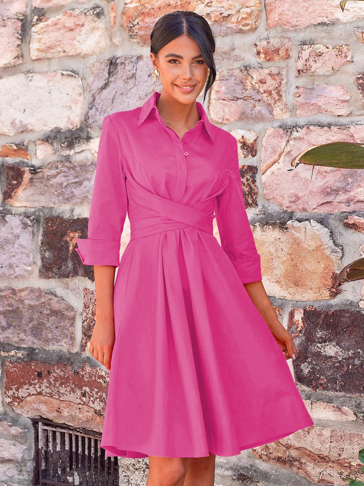 Women's Temperament Elegant Dress Autumn Lace-Up Midskirt Solid Color Shirt A-Line Skirt