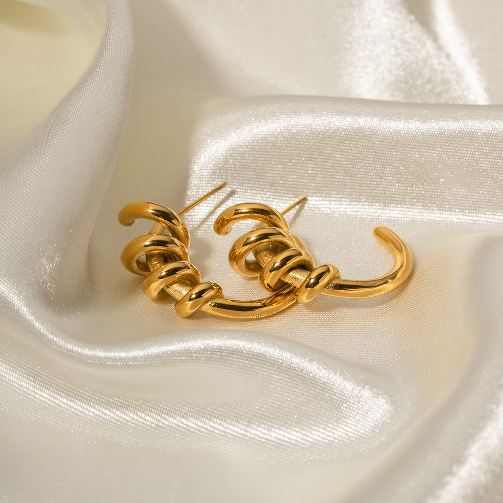 5pcs Fashion Pop Earrings 18K Gold Plated Spiral Coil C Earrings Design Sense Earrings