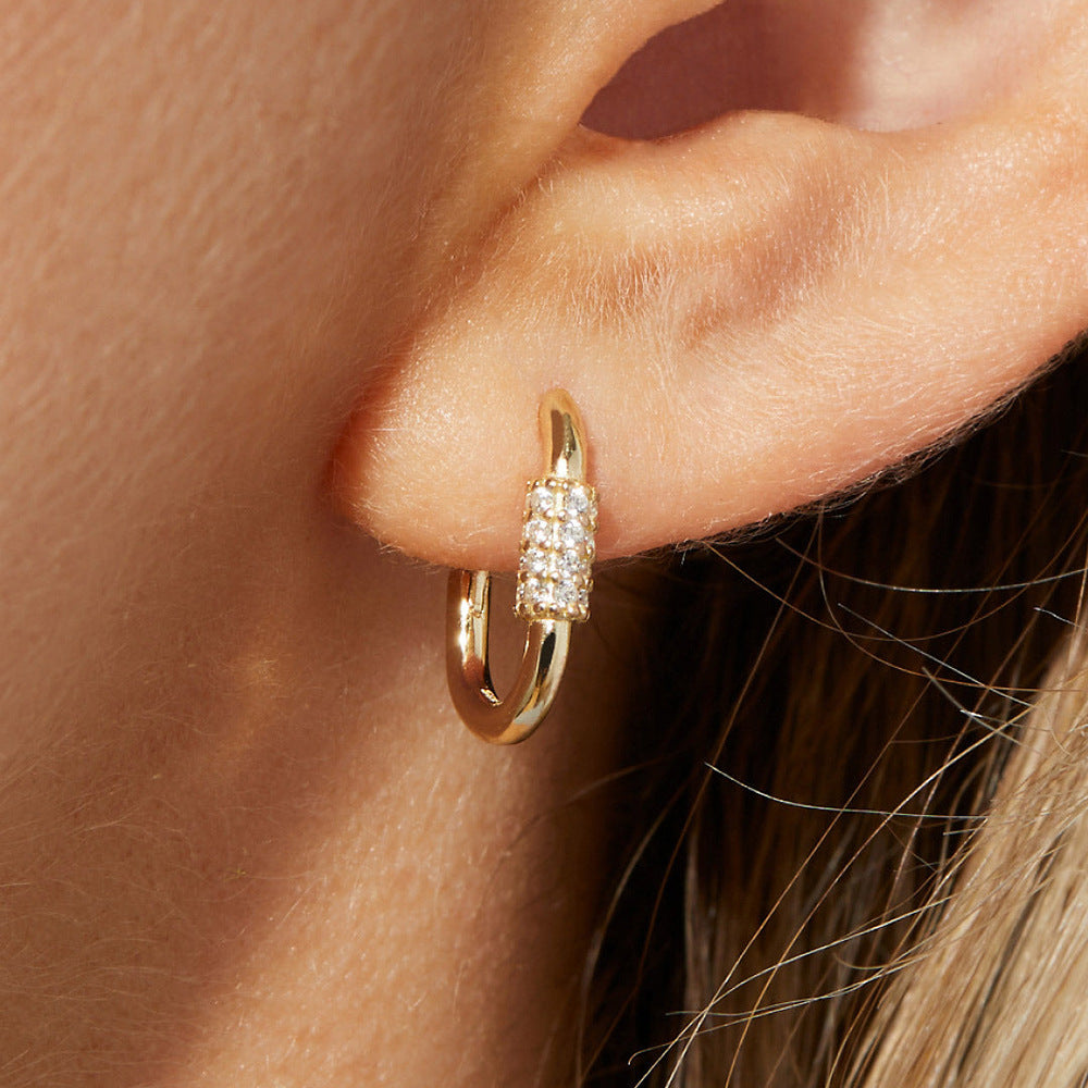 5pcs With Fashion Titanium Steel Earrings Women's All-Match Stainless Steel 18K Gold U-Shaped Diamond Buckle Earrings