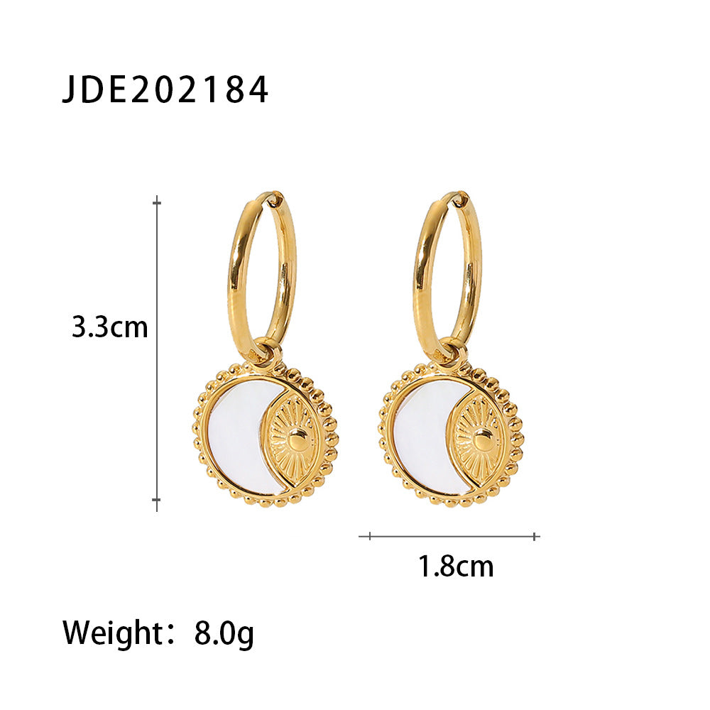5pcs 14K Gold Plated Superior Natural White Pendant Earrings With Sun, Women's Fashion Accessorized Earrings