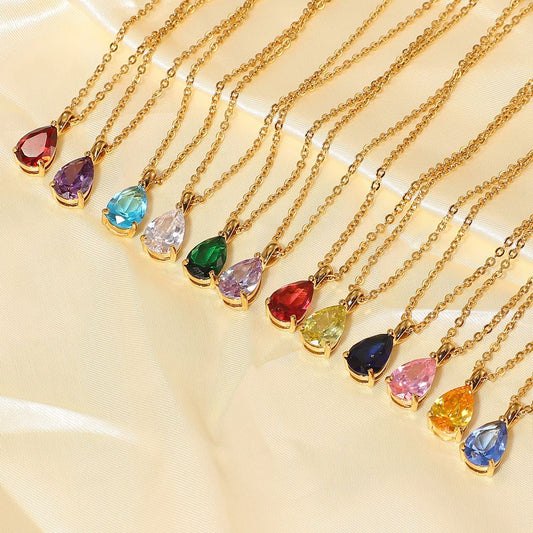 5pcs New Necklace 18K Gold Plated December Zircon Stainless Steel Pendant Necklace
