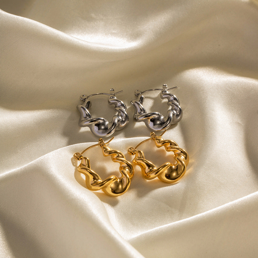 5pcs Same Earrings Gold-Plated Stainless Steel Hemp Wreath Earrings Titanium Steel Geometric Drop Earrings For Women