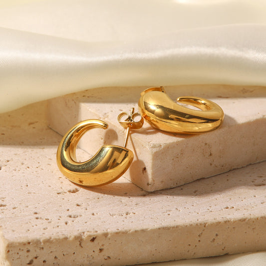 5pcs 18K Gold Irregular Shape Earrings Fashion Simple Fold Wear High-Grade Sensitive Earrings C Shape Hopo Stud Jewelry