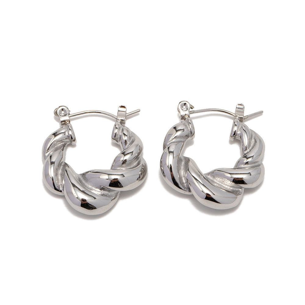 5pcs New 18K Gold Twist Braid Thick Hoop Hoop Stainless Steel Earrings Women's Earrings Jewelry