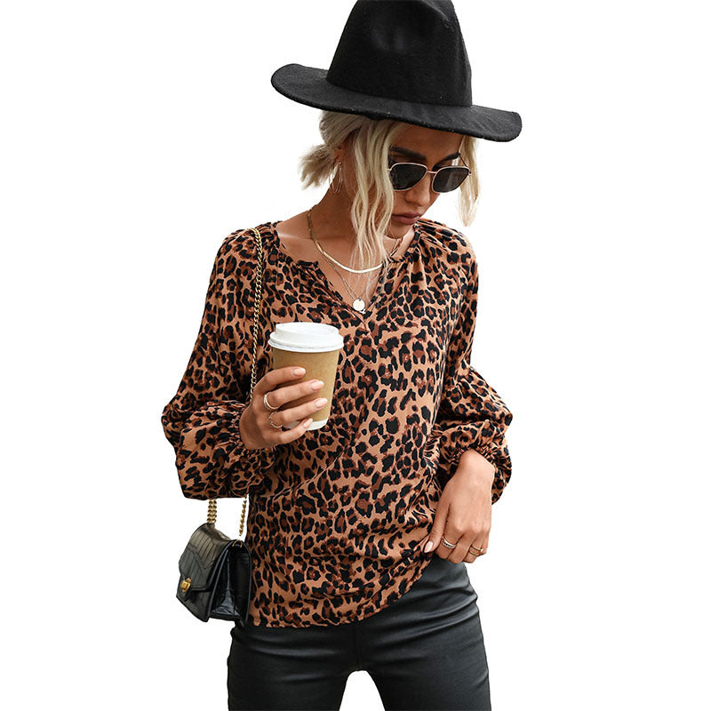 Exclusively For Generation Of New Women's Retro Blouse Cover Leopard Print Long-Sleeved Shirt
