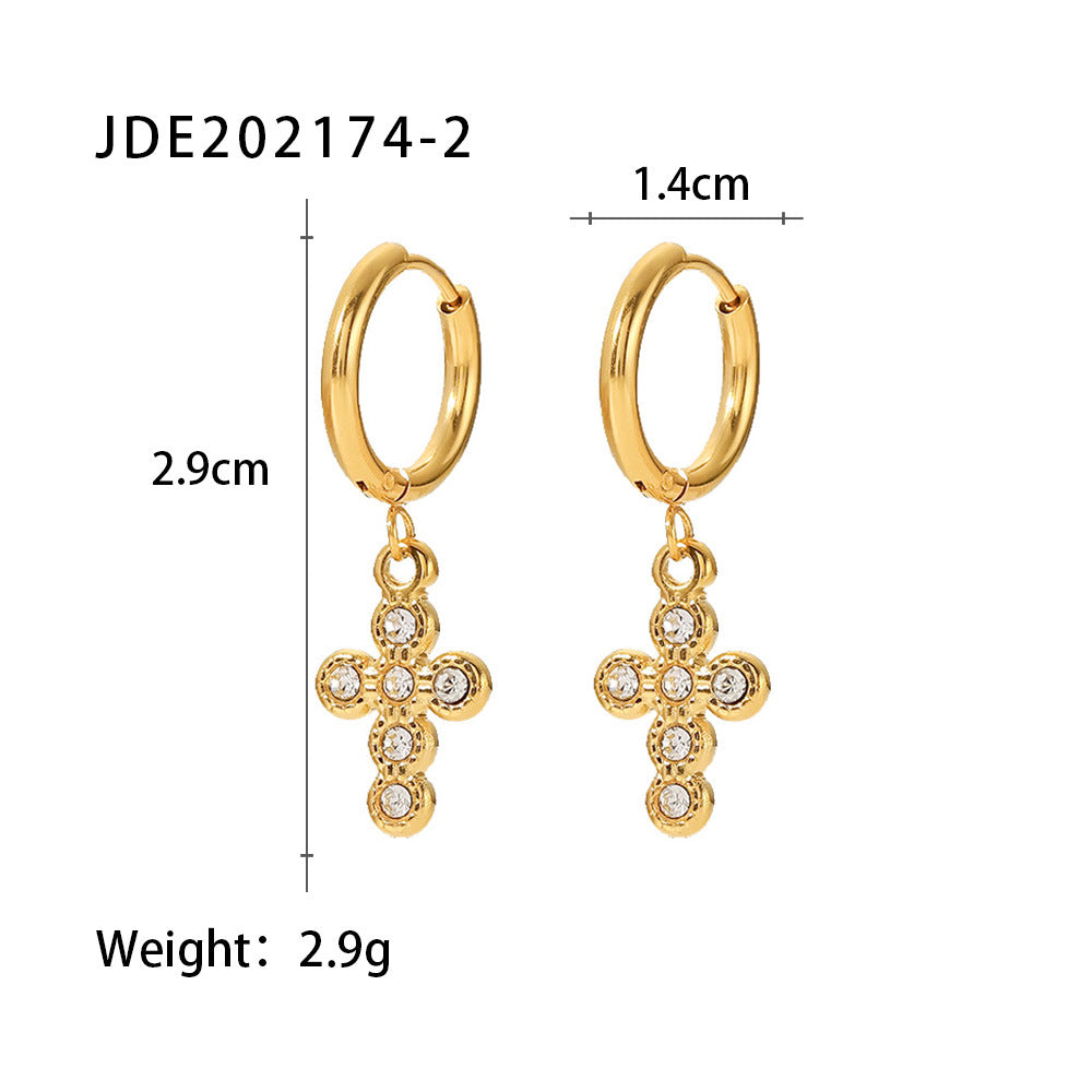 5pcs Stylish New All-Match Titanium Steel Earrings 18K Gold Stainless Steel Cross Pendant Earrings For Women Earrings