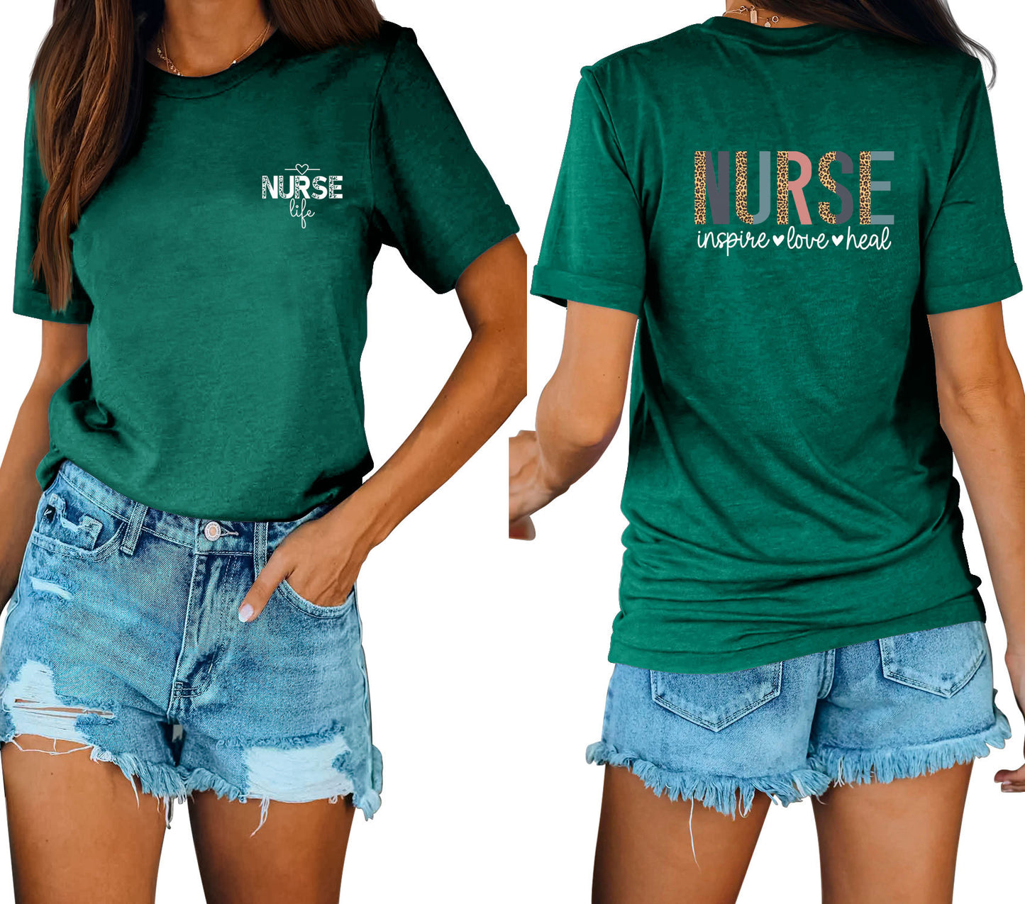 Casual Chic With Front And Rear Print Nurse Inspire Loose Crew Neck Short Sleeves