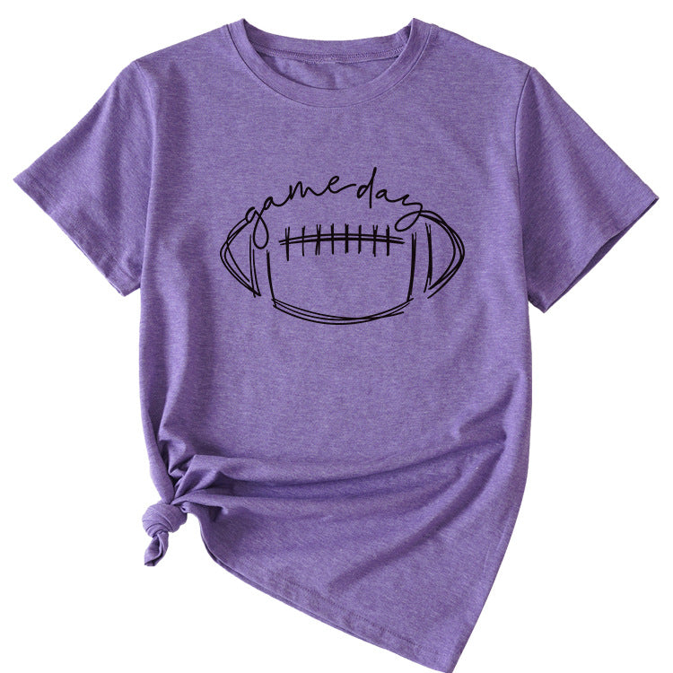 Wishgame Day Women's Casual Short Sleeve Top With Fun Rugby Pattern