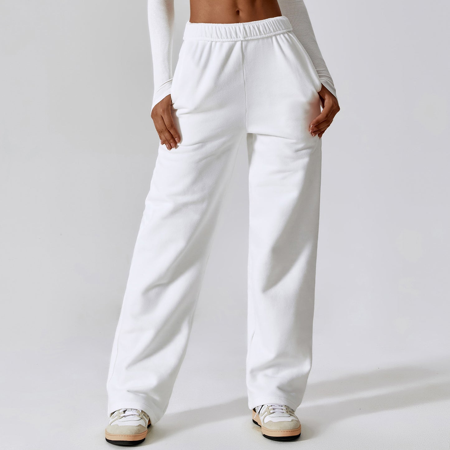 Waist Plus Velvet Warm Loose Sports Pants Straight Leg Wide Leg Pants Outdoor Leisure Sports Sweatpants Female