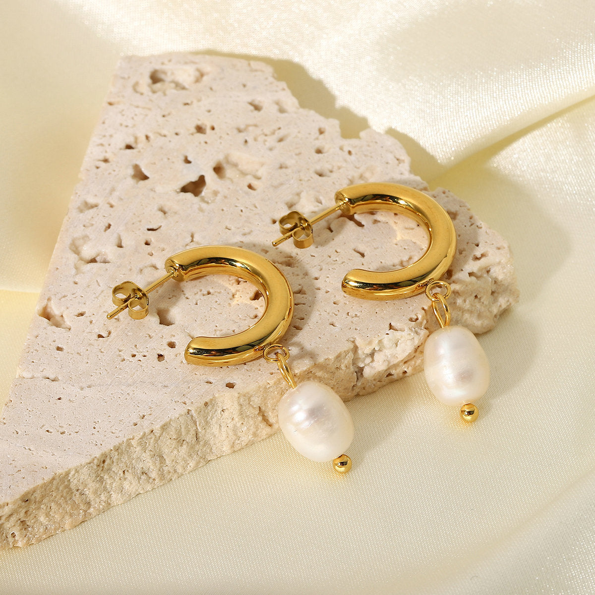 5pcs Stainless Steel Ring Earrings Jewelry C Pendant 18K Gold Smooth Earrings For Women