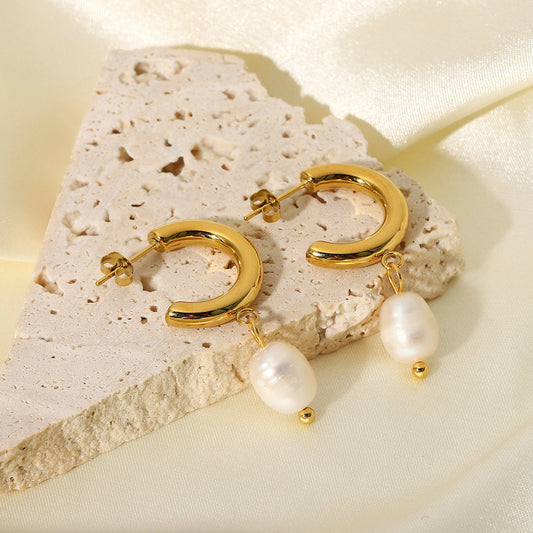 5pcs Stainless Steel Ring Earrings Jewelry C Pendant 18K Gold Smooth Earrings For Women