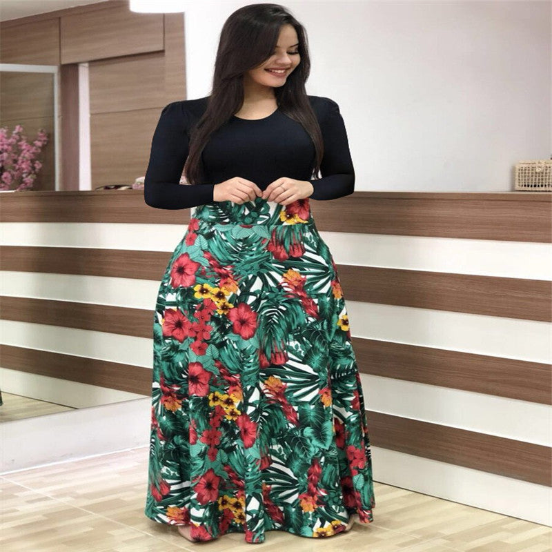 Cross Aliversion Of Style Flower Print Color Short-Sleeved Large-Size Dress Female