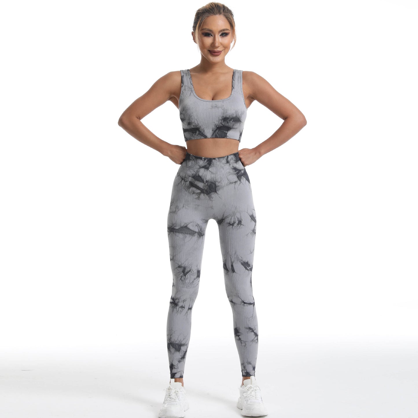 New Tie-Dye Seamless Yoga Set For Women Fitness Sports Bra Underwear Tight Lift Hip High Waist Yoga Pants Long Pants