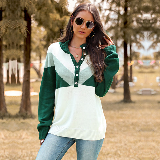 Fashion Women's Color Stand Collar Long-Sleeved Sweater Women New Autumn