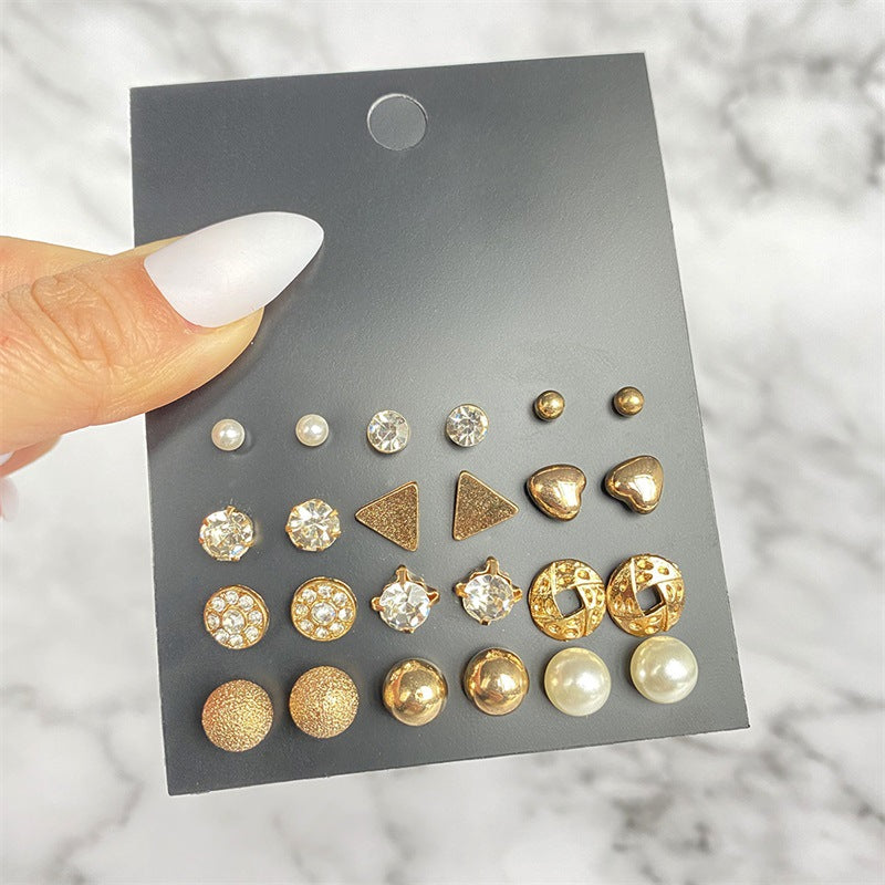 5 Sets New Retro Style Geometric Earrings 6 pairs Set Female Niche High-Grade Metal Stud Jewelry Set