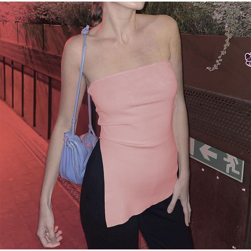New Sexy Hottie Strapless Solid Color Side Slit Top