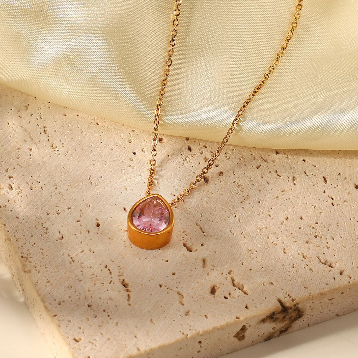 5pcs Romantic Drop Type White // Green Zircon Pendant Necklace 18K Gold Stainless Steel Necklace Jewelry For Women