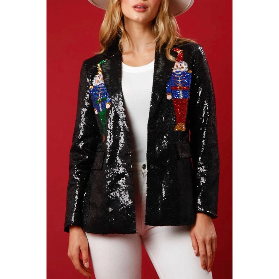 Autumn Winter Christmas New Loose Suit Sequin Party Multi-Colored Top Woman