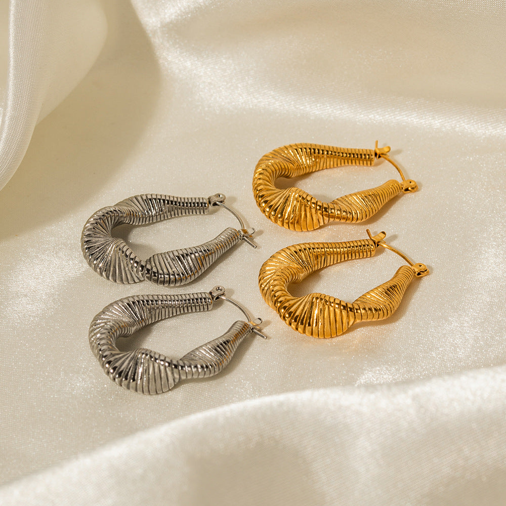 5pcs Earrings 18K Gold Plated Stainless Steel Pleated Ribbed Twist Earrings Do Not Fade Women's Earrings