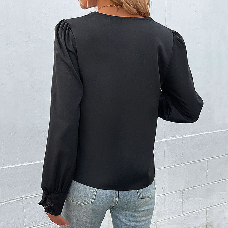 New Autumn New Women's Long-Sleeved Black Shirt Blouse