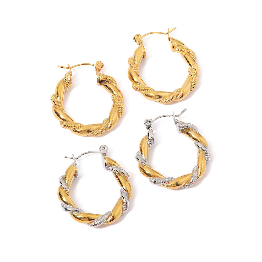 5pcs Fashion Style 18K Gold-Plated Titanium Steel Niche Earrings Stainless Steel Gold And Silver Splicing Geometric Earrings For Women