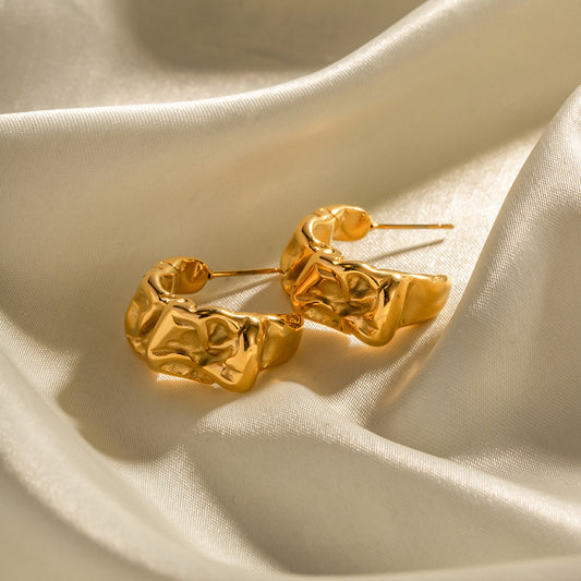 5pcs Earrings 18K Gold Plated Stainless Steel Vintage Lava Earrings Stud Non-Fading Earrings For Women
